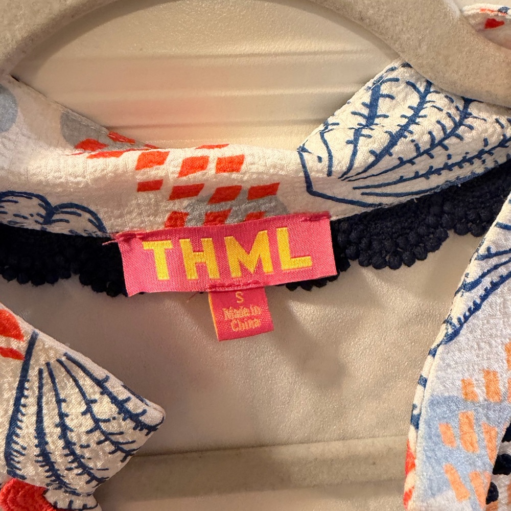 THML White Dress with Blue Shells and Coral Accents and Tic Rac detail - Picture 7 of 8